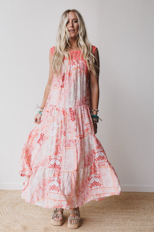 Cottage Dreams Floral Maxi Dress - Orange