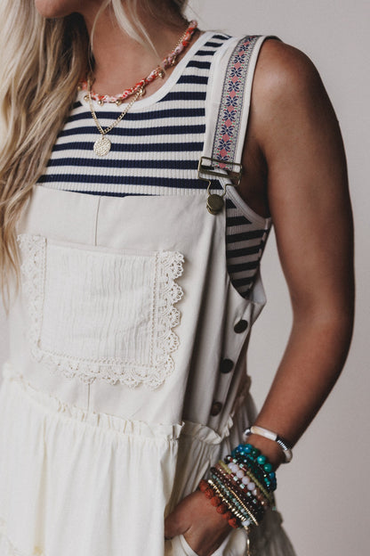 Harvest Haze Overalls Dress - Cream
