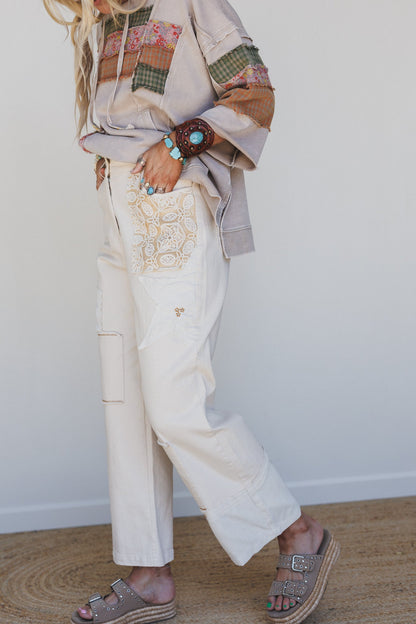 Liora Patchwork Pants - Cream