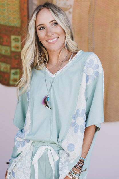 Sienna Fields Lace Trim Top - Sage