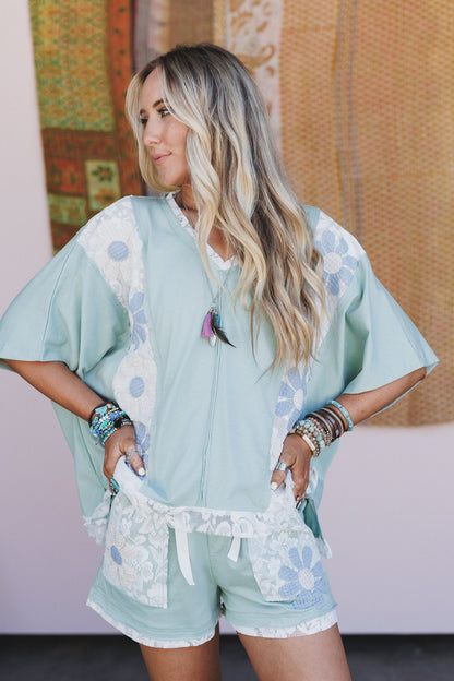 Sienna Fields Lace Trim Top - Sage