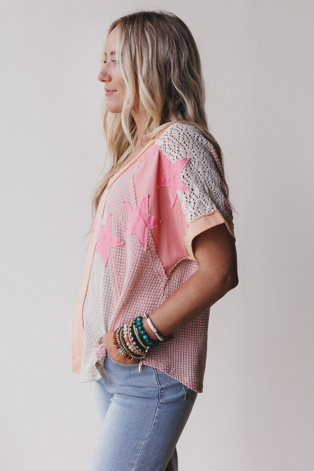 Nova Flow Star Patched Top - Pink