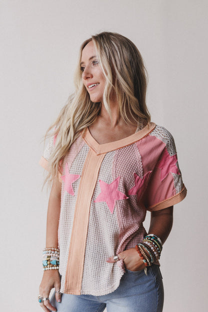 Nova Flow Star Patched Top - Pink
