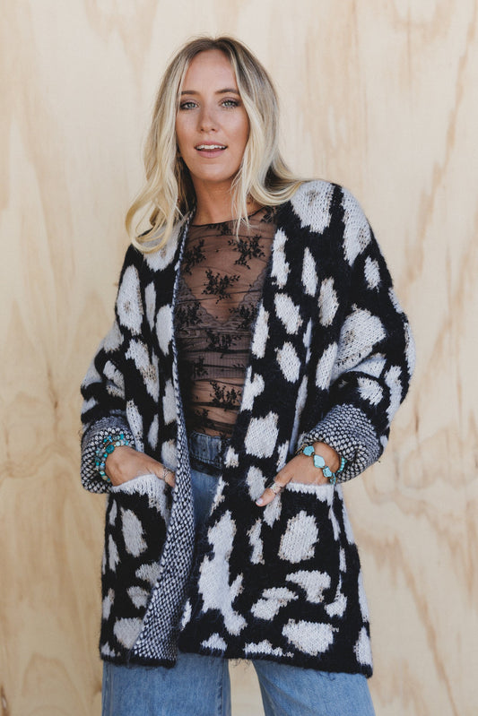 Viva Leopard Print Cardigan - Black