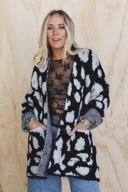 Viva Leopard Print Cardigan - Black