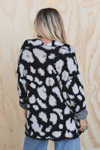 Viva Leopard Print Cardigan - Black