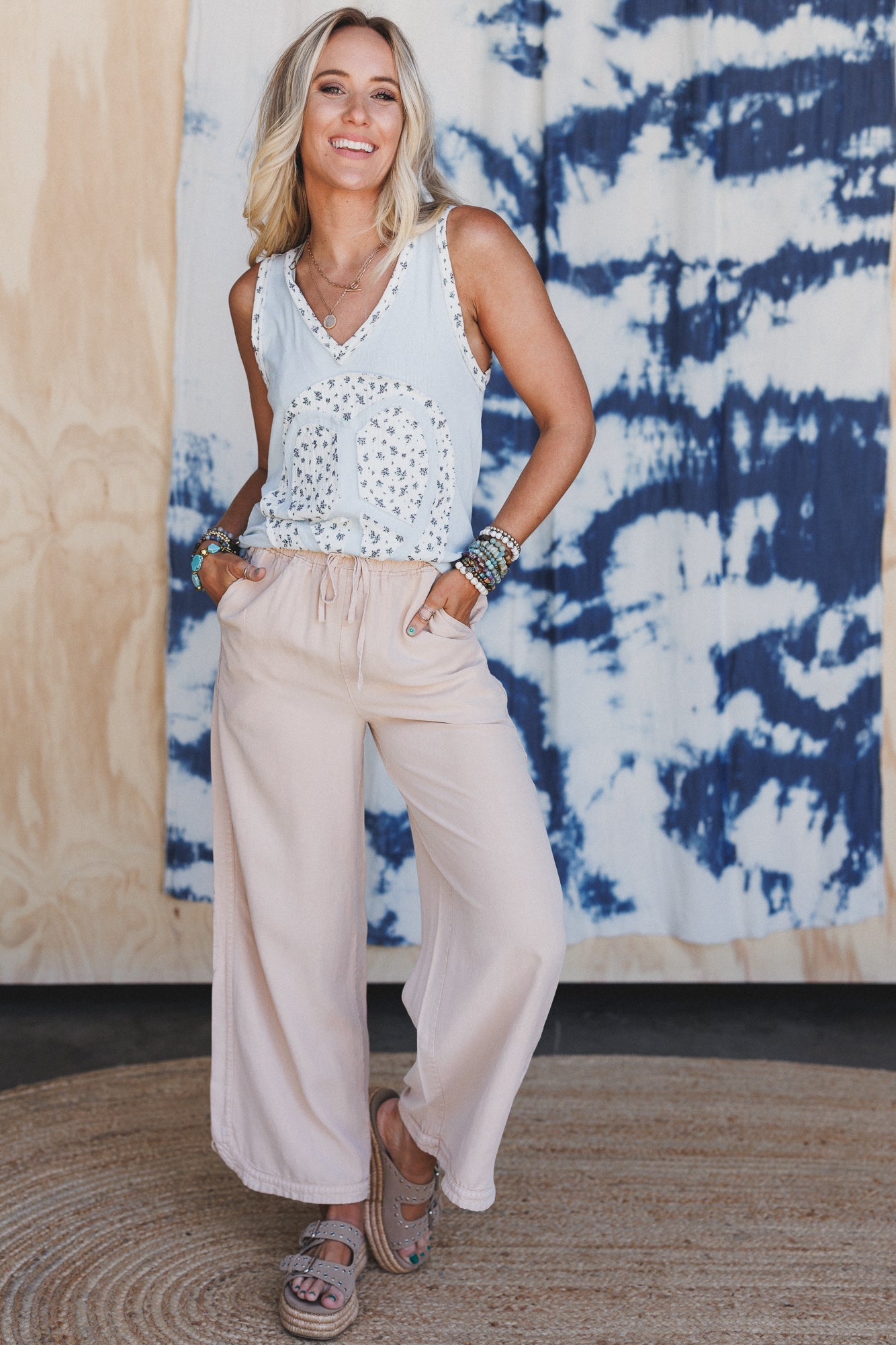 Soulful Heart Peace Patch Top - Blue