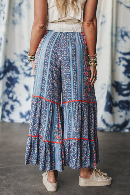 Kate Printed Wide Leg Pants - Blue