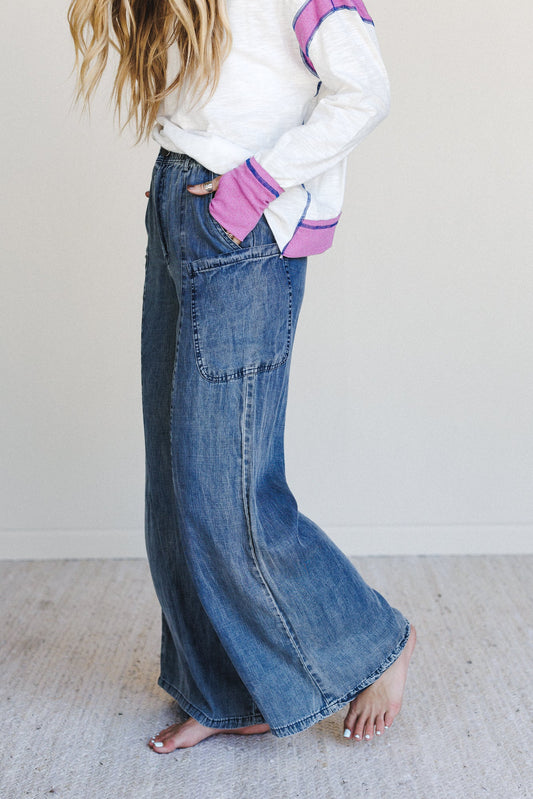 Beyond Love Wide Leg Jeans - Dark Denim