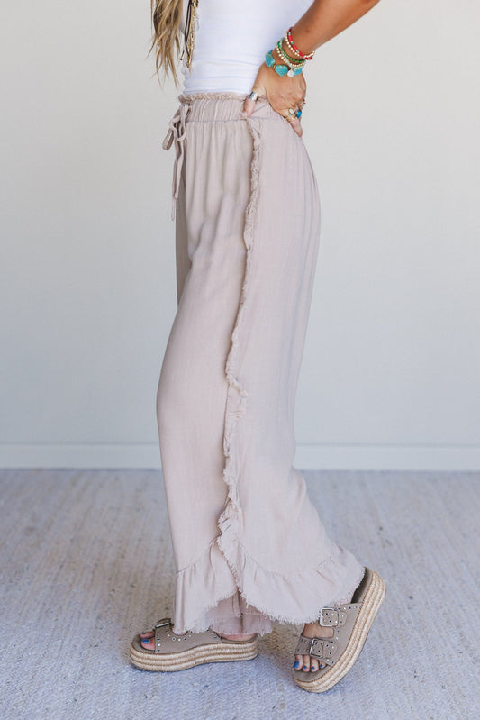 Zhara Ruffle Hem Pants - Khaki