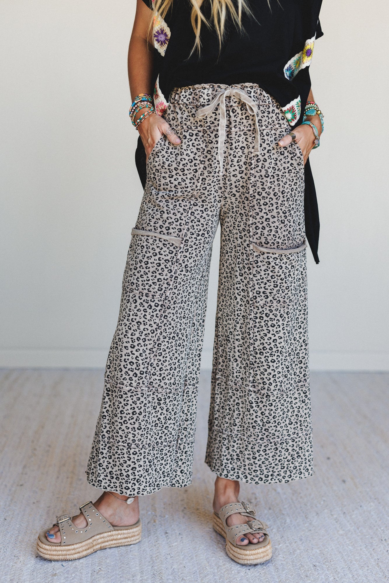 Lucky One Animal Print Wide Leg Pants - Mocha