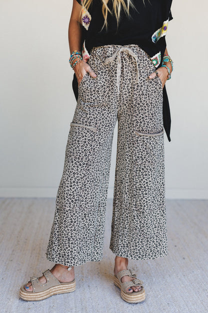 Lucky One Animal Print Wide Leg Pants - Mocha