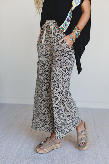 Lucky One Animal Print Wide Leg Pants - Mocha