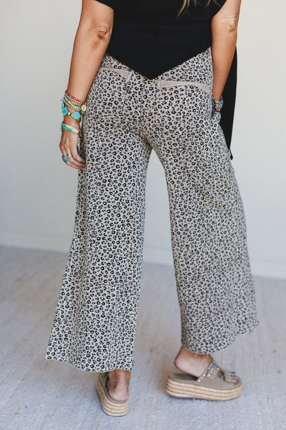 Lucky One Animal Print Wide Leg Pants - Mocha