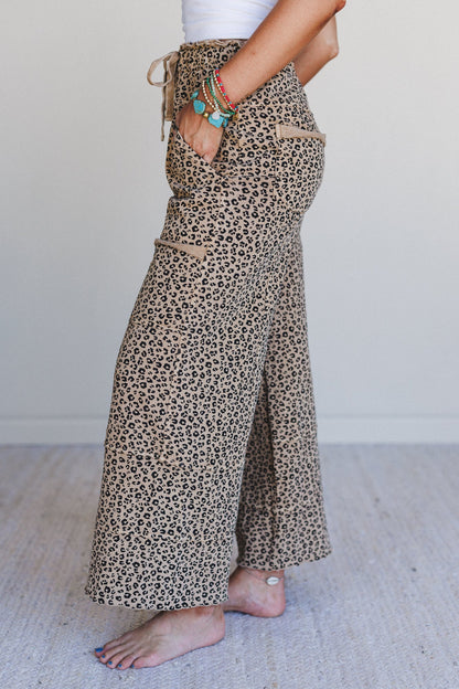 Lucky One Animal Print Wide Leg Pants - Camel