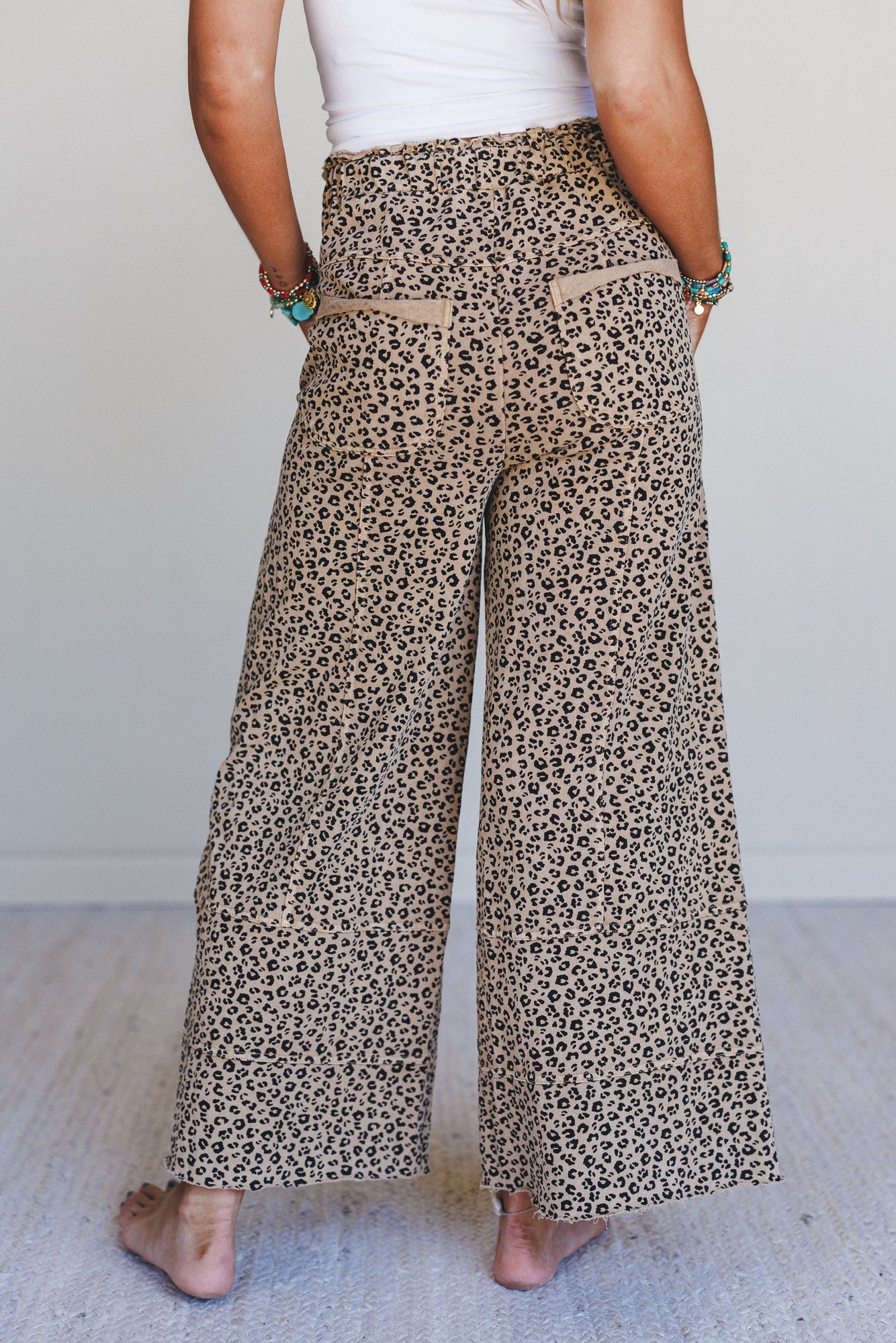 Lucky One Animal Print Wide Leg Pants - Camel