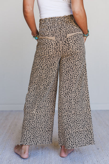 Lucky One Animal Print Wide Leg Pants - Camel