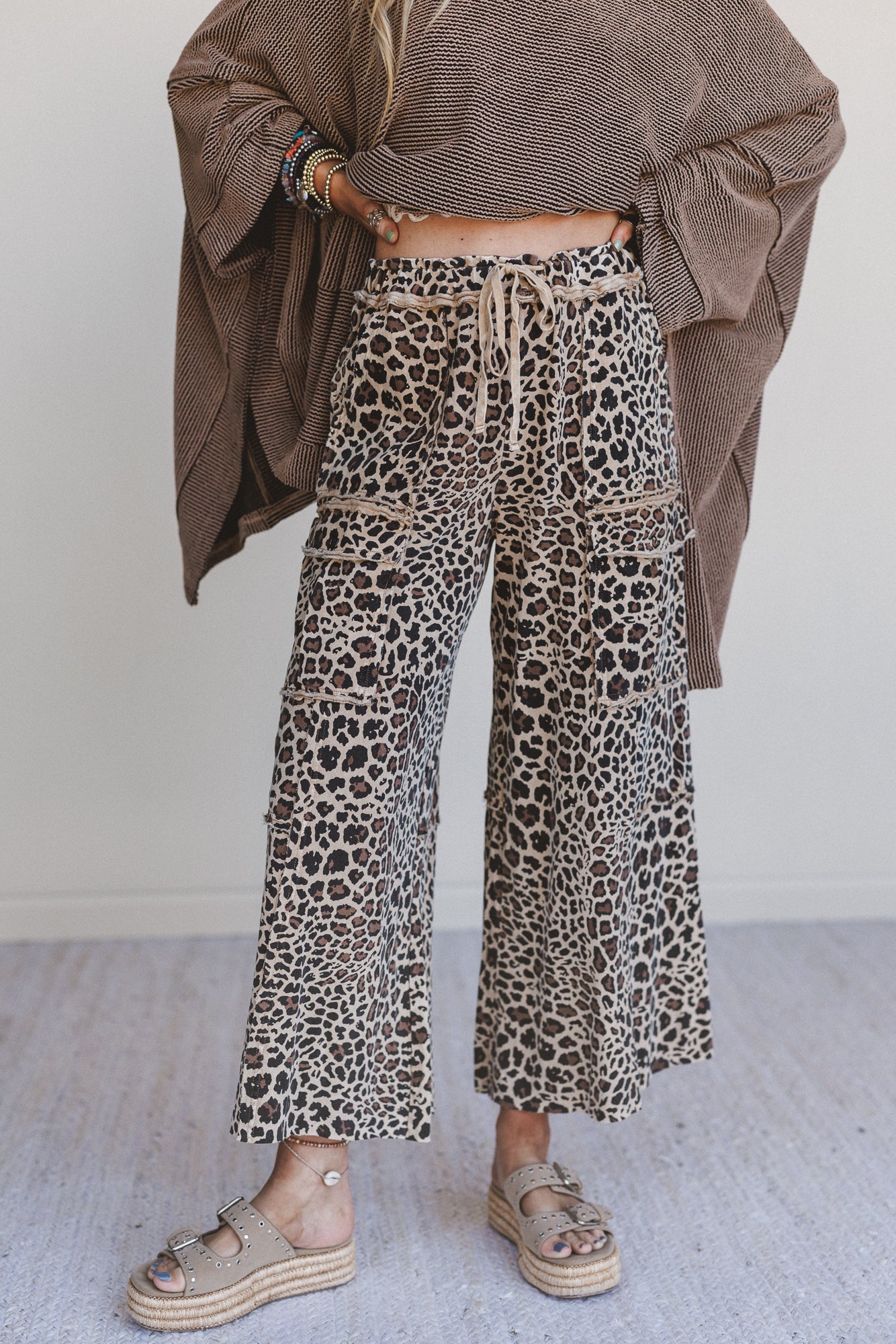 Lucky One Animal Print Cargo Pants - Mocha