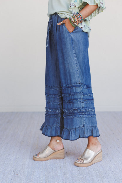 Endless Journey Ruffled Hem Pants - Blue