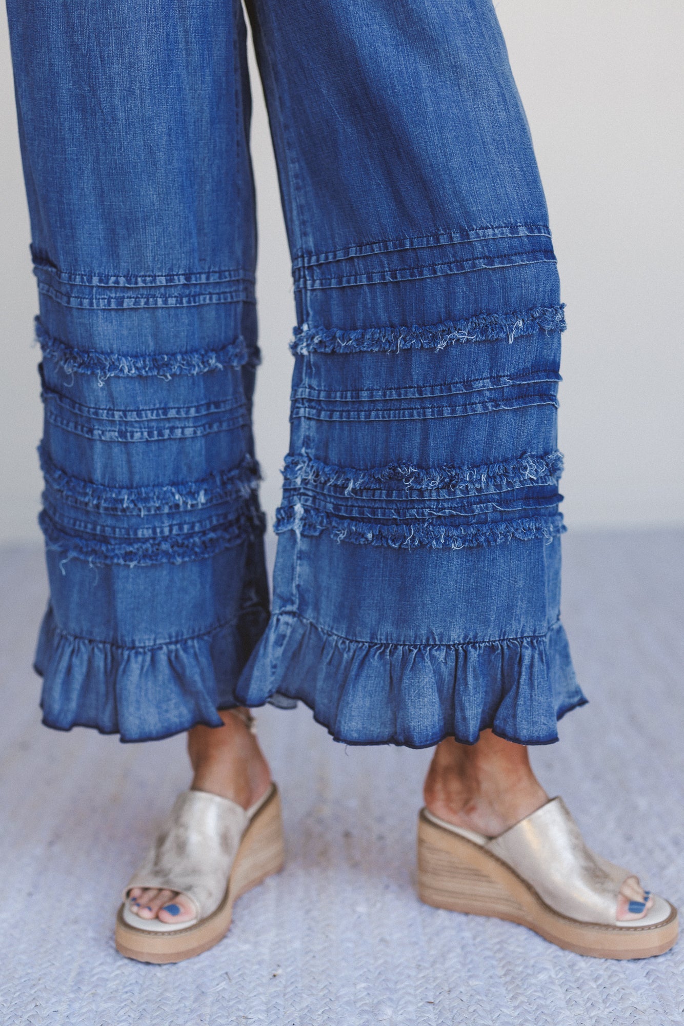 Endless Journey Ruffled Hem Pants - Blue