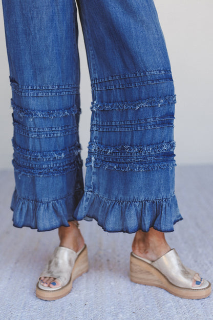 Endless Journey Ruffled Hem Pants - Blue