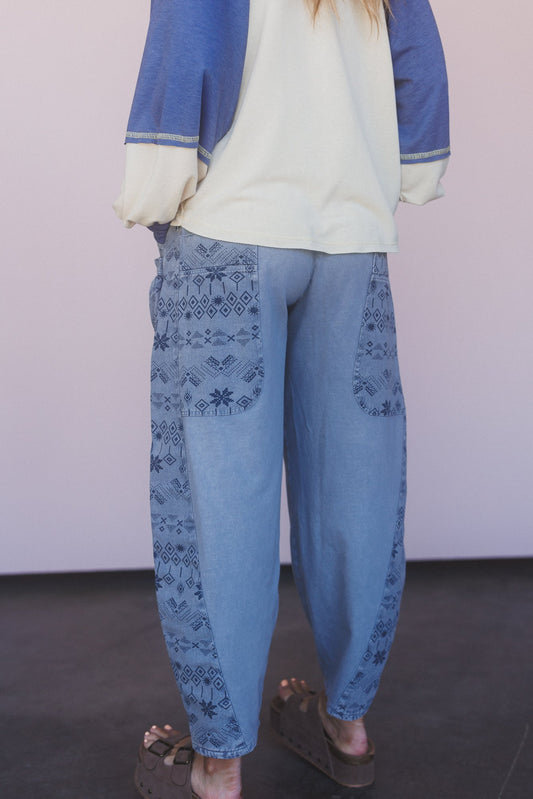Zyana Wide Leg Pants - Washed Denim