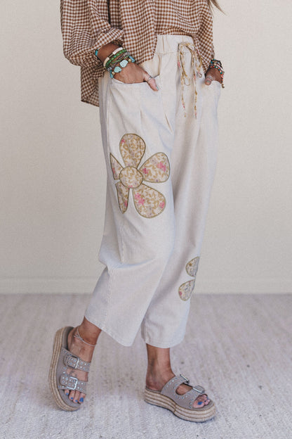 Flower Grove Barrel Pants - Khaki