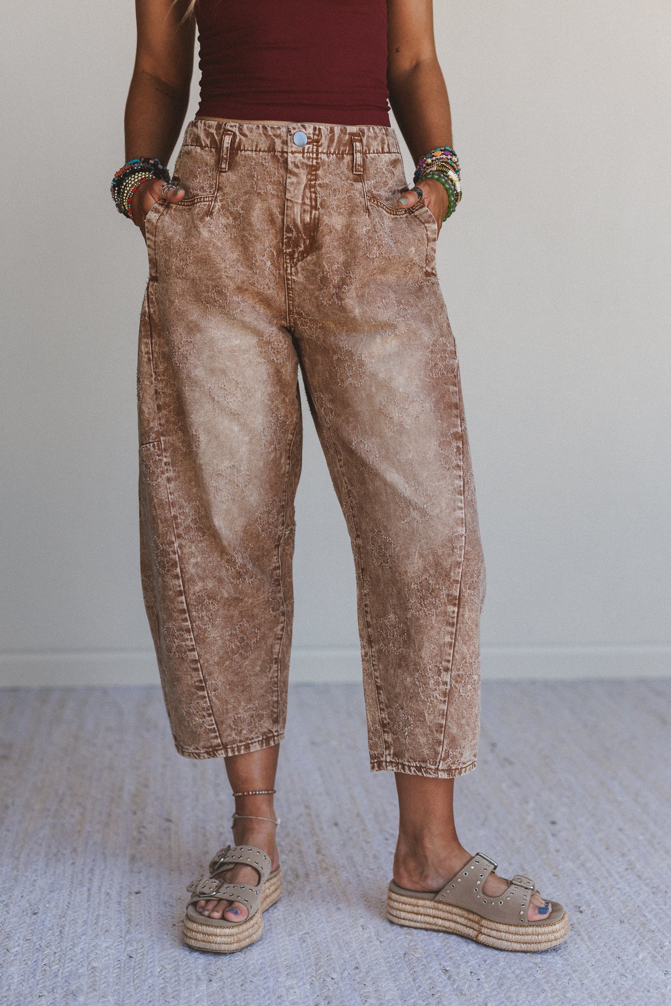 Blossom Trail Barrel Jeans - Almond