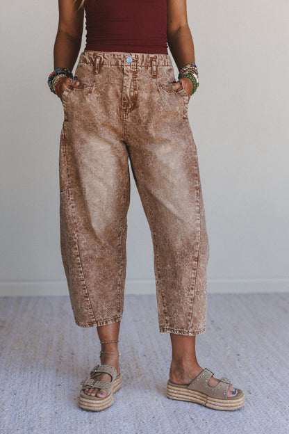 Blossom Trail Barrel Jeans - Almond