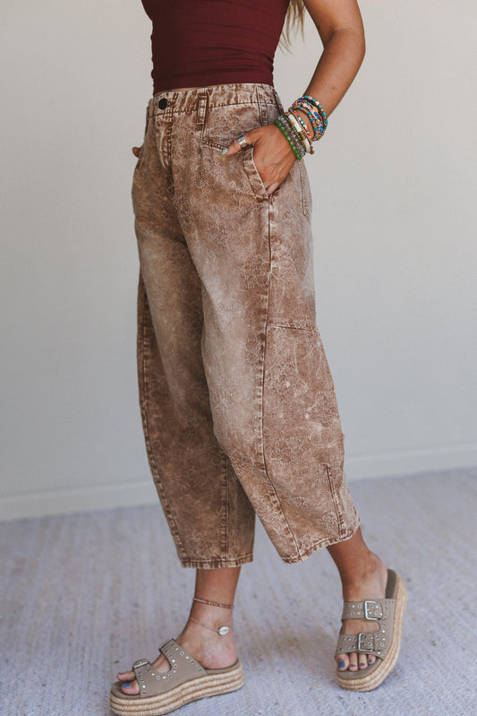 Blossom Trail Barrel Jeans - Almond