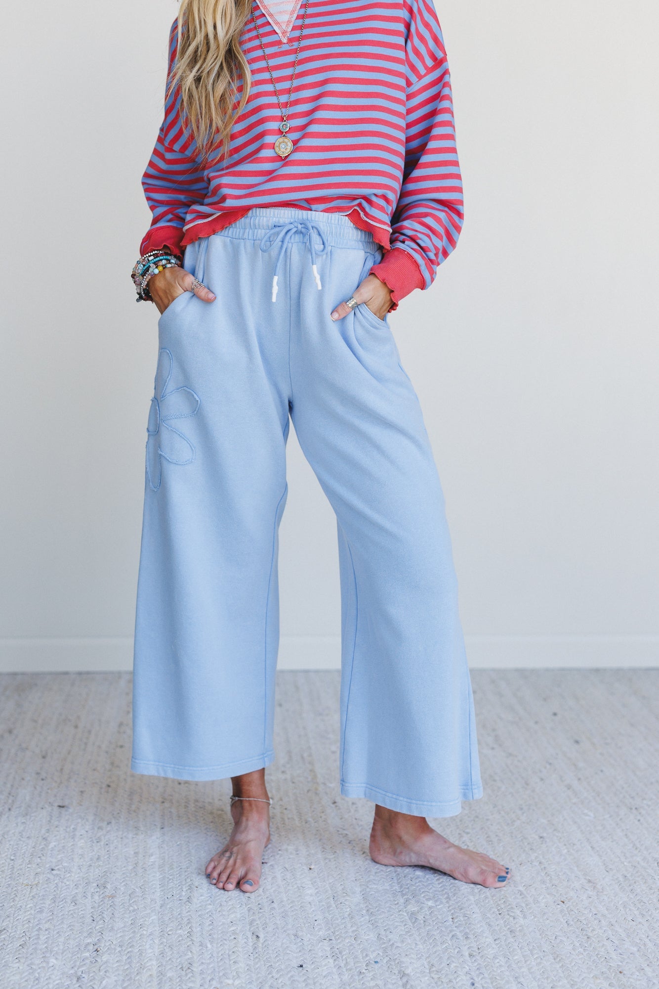 Oceans Edge Flower Patch Pants - Blue