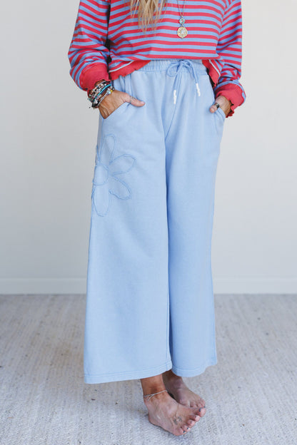 Oceans Edge Flower Patch Pants - Blue