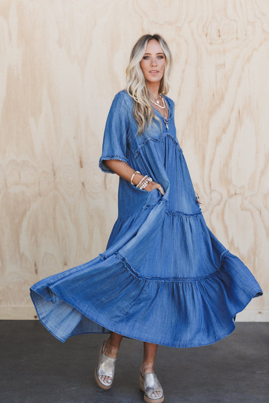 Fiona Tiered Maxi Dress - Dark Denim