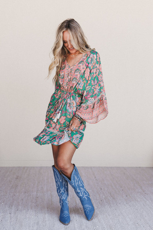 Dreamy Doll Printed Dress - Green