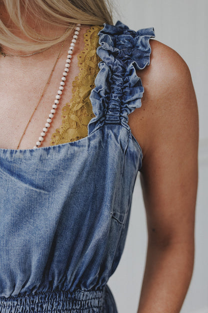 Swing By Tiered Maxi Dress - Washed Denim