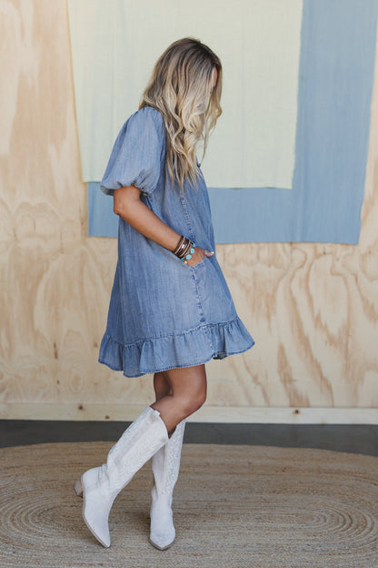 Cabana Days Ruffle Hem Dress - Blue