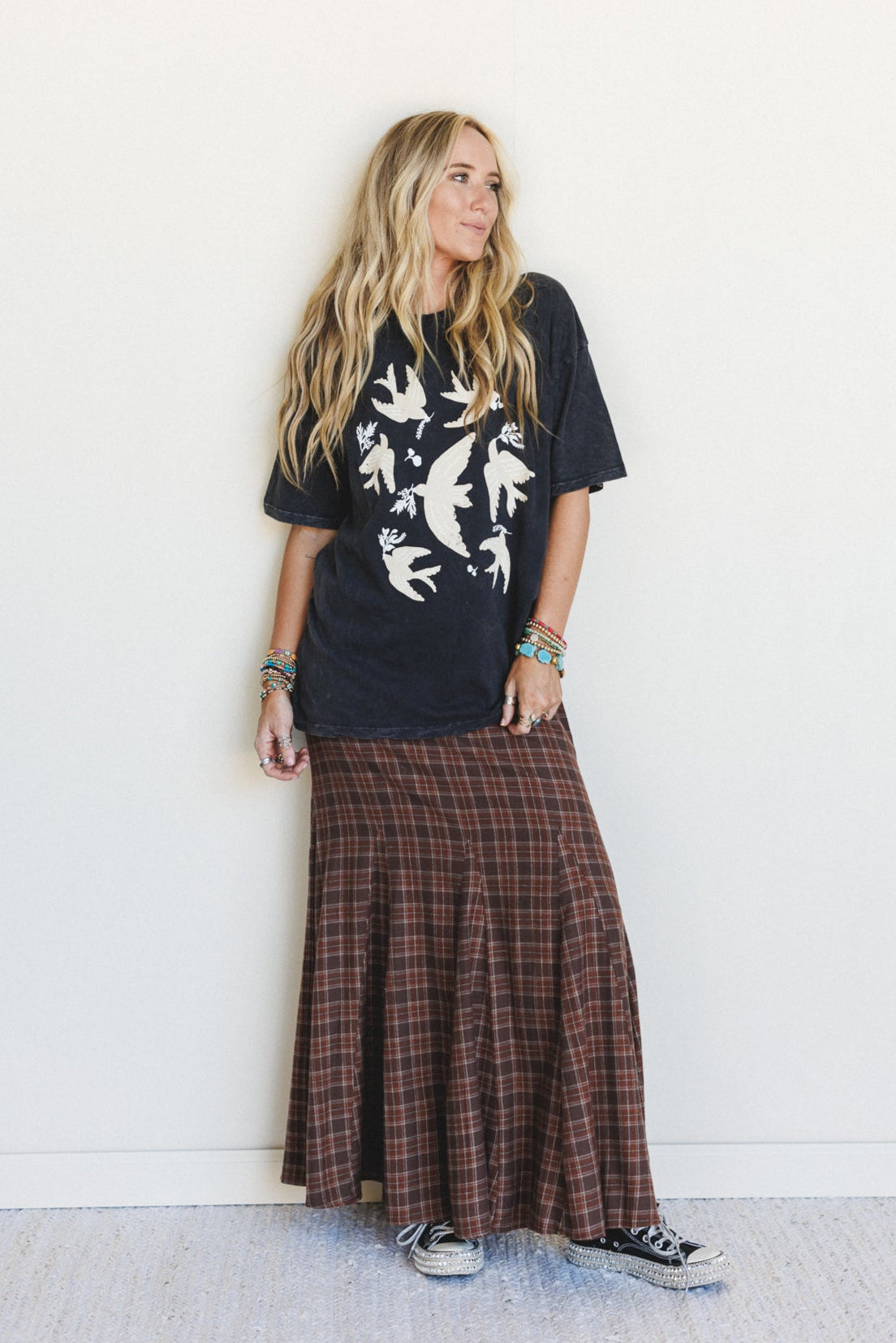 Doves Fly Graphic Tee - Charcoal