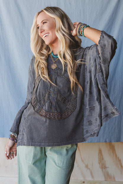 Peace Path Embroidered Top - Black