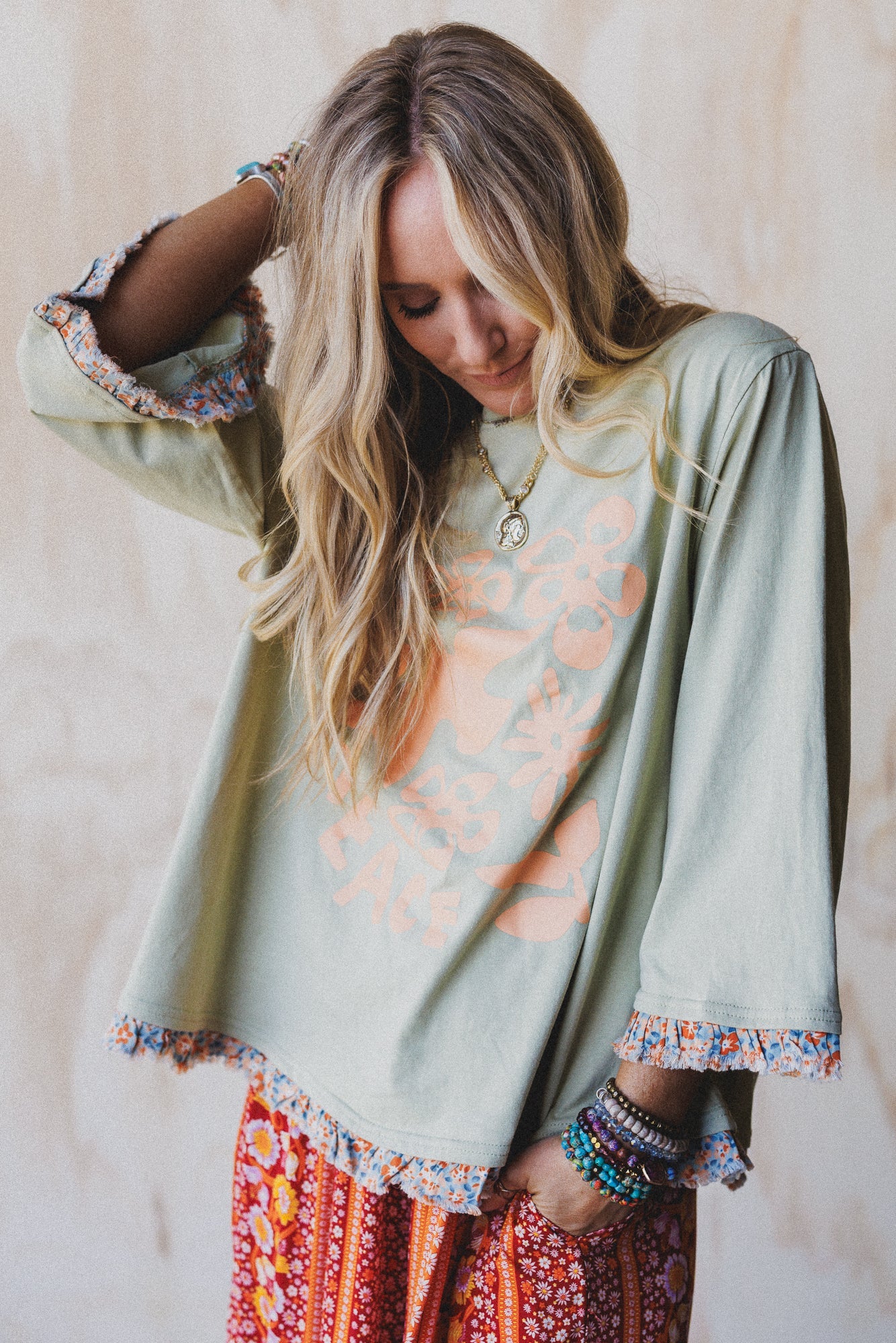 Dove Song Peace Graphic Top - Sage