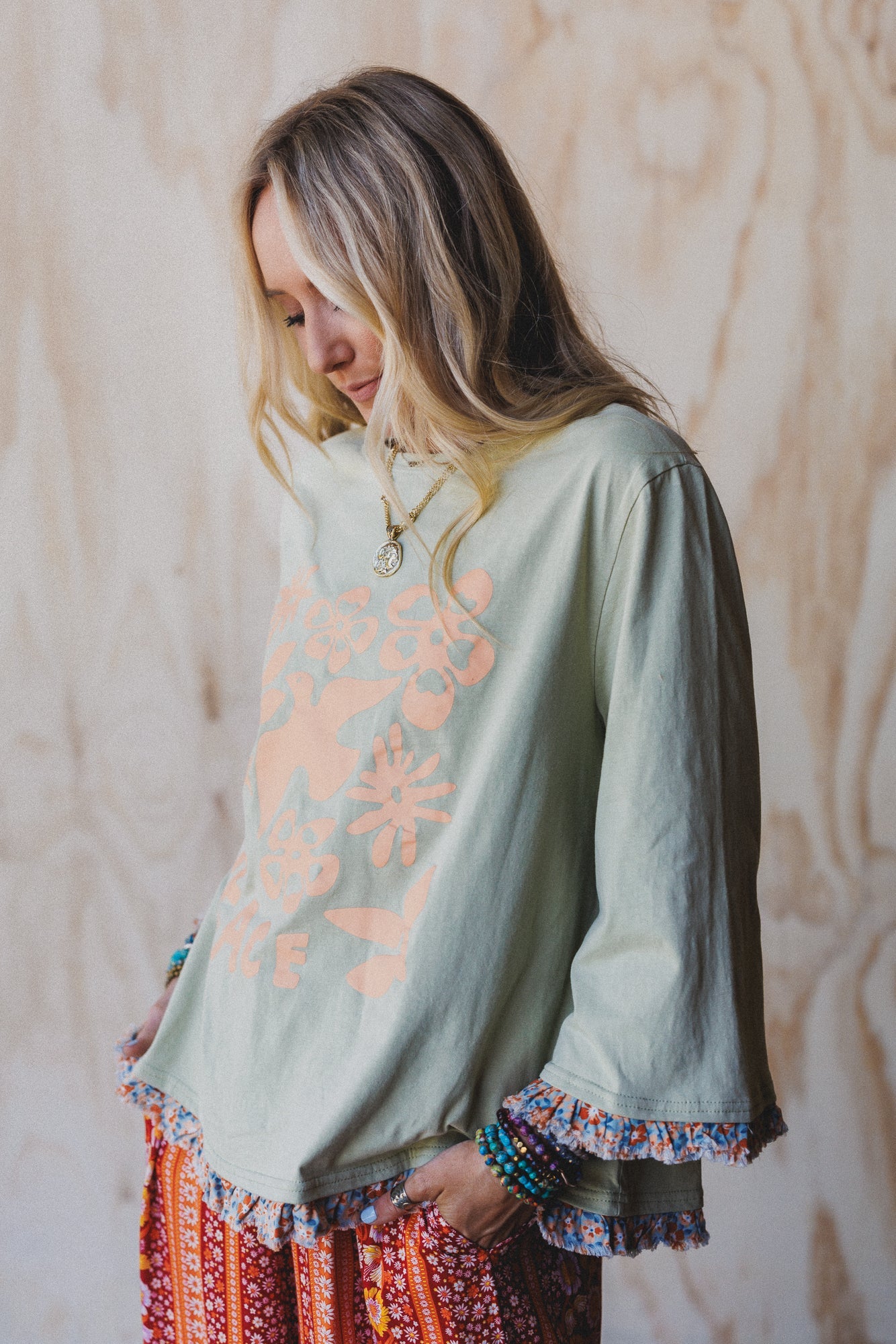 Dove Song Peace Graphic Top - Sage