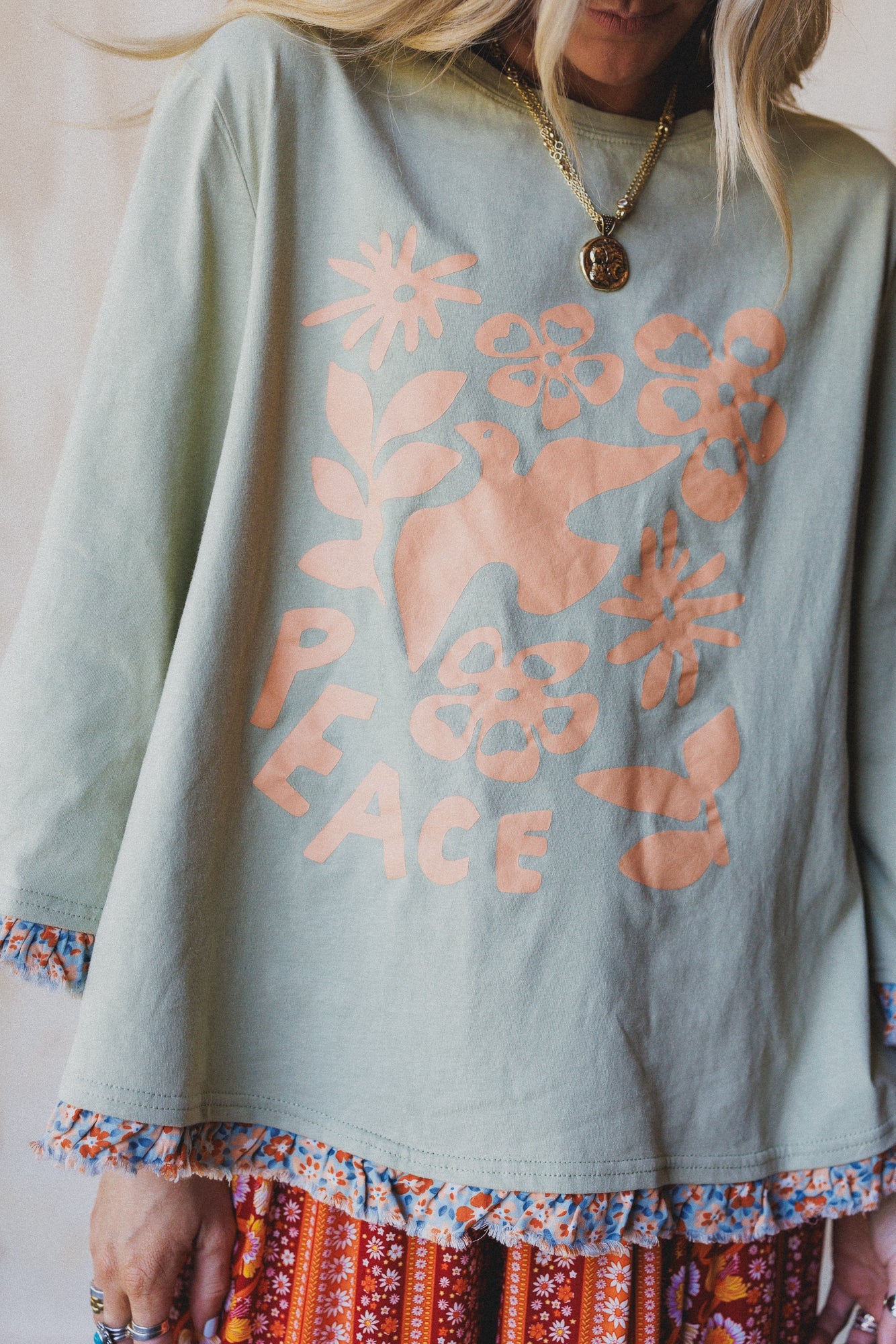 Dove Song Peace Graphic Top - Sage