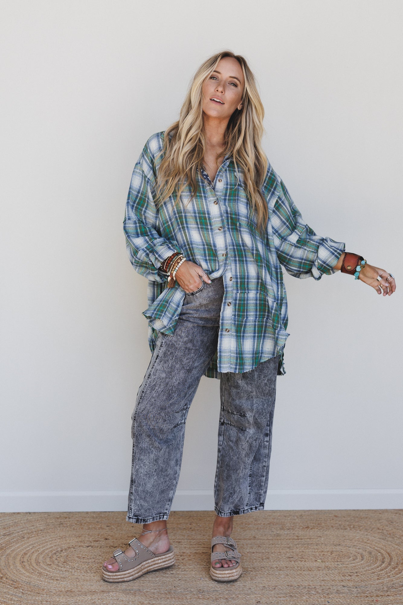 Frontier Fade Peace Patch Flannel Tunic - Sage