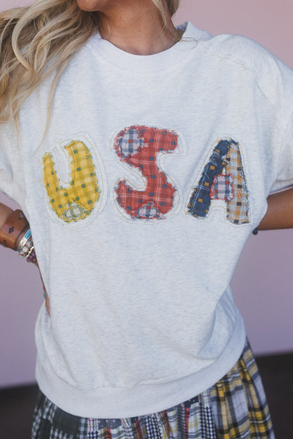 World Away USA Patchwork Top - Heather Gray