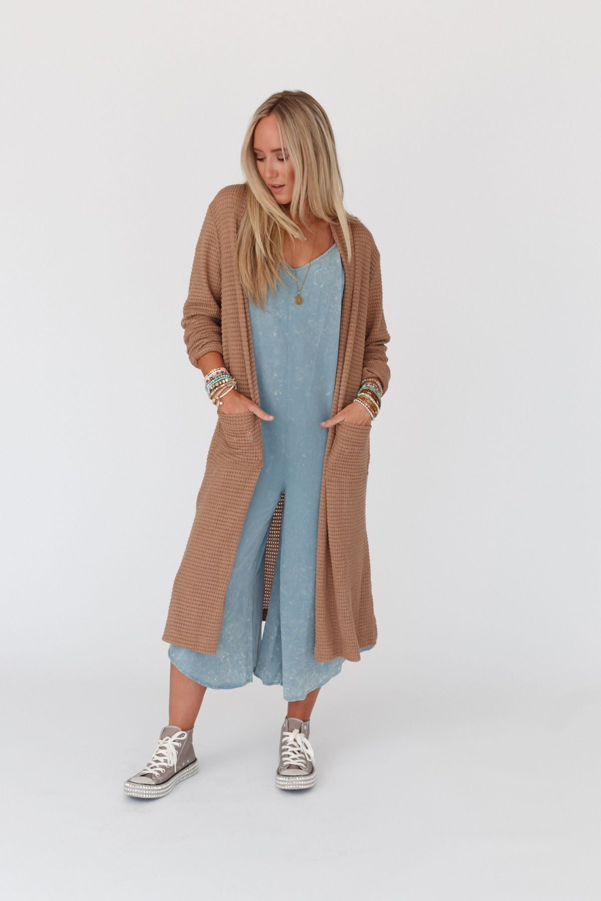The Nest Jayde Waffle Knit Cardigan - Taupe