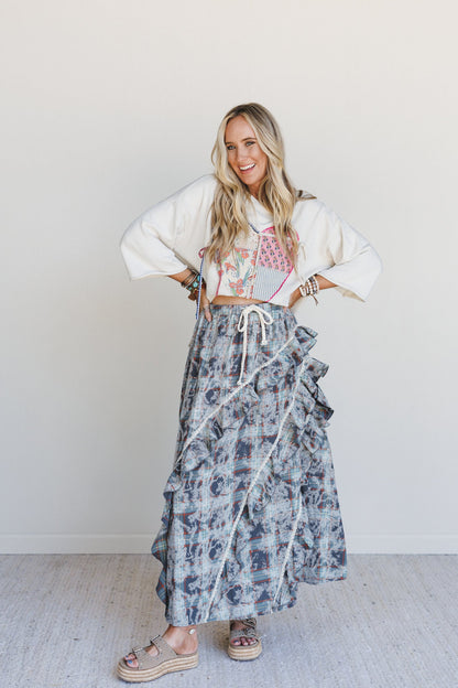 Fall In Line Plaid Maxi Skirt - Teal