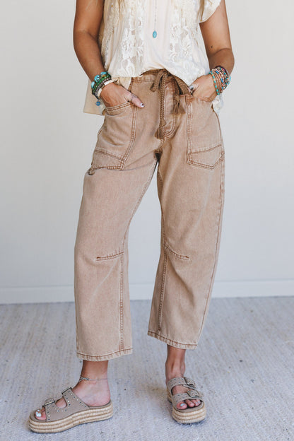 Elevated Eyelet Barrel Jeans - Rust