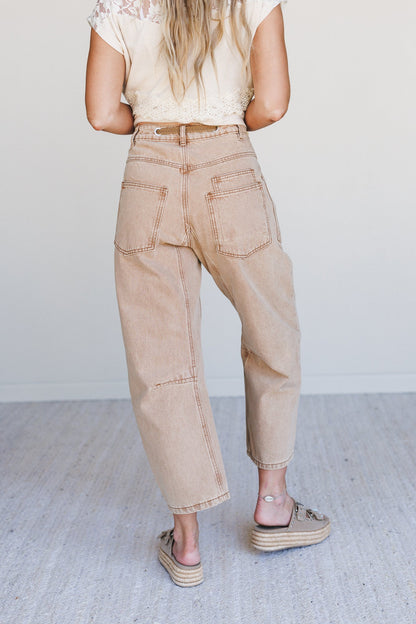 Elevated Eyelet Barrel Jeans - Rust