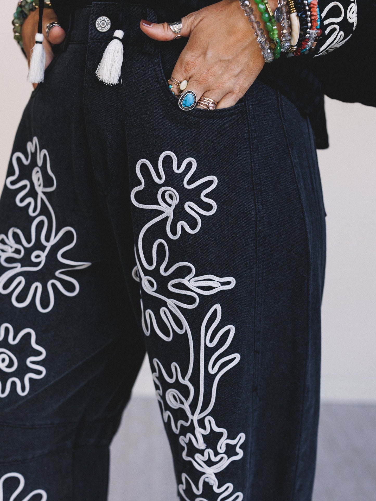 Steady Vibe Abstract Flower Pants - Black