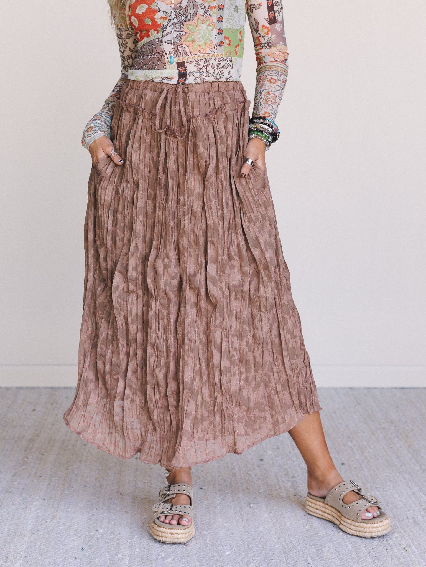 Coyote Bloom Floral Maxi Skirt - Brown