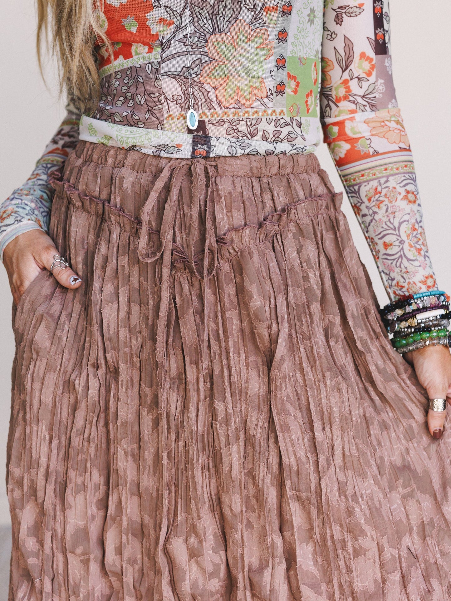 Coyote Bloom Floral Maxi Skirt - Brown